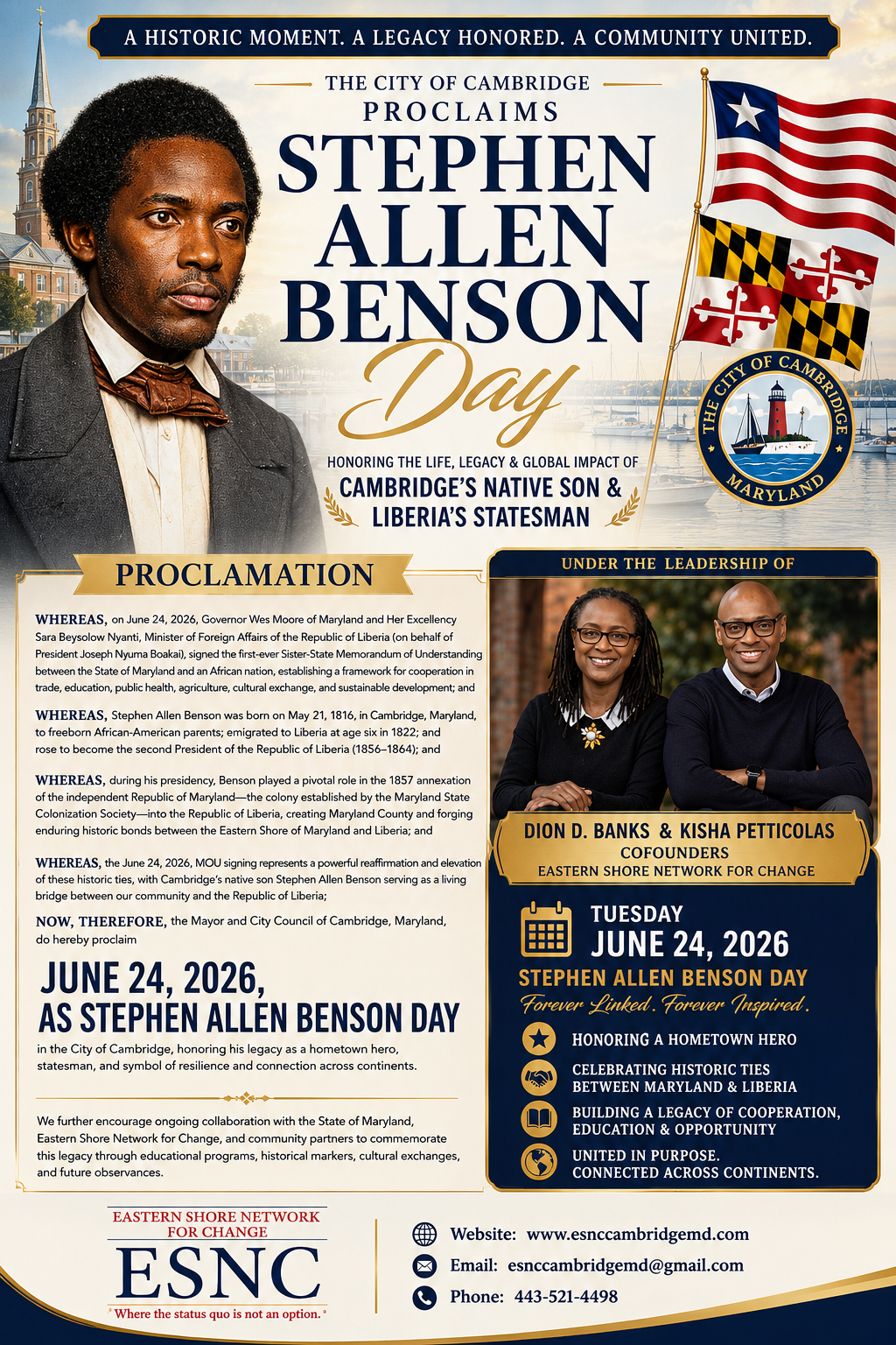 Stephen Allen Benson Day — June 24, 2026, proclaimed by the City of Cambridge under ESNC leadership